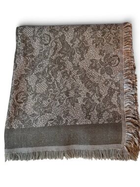 Italian Silk Wool Reversible Floral Scarf Wrap